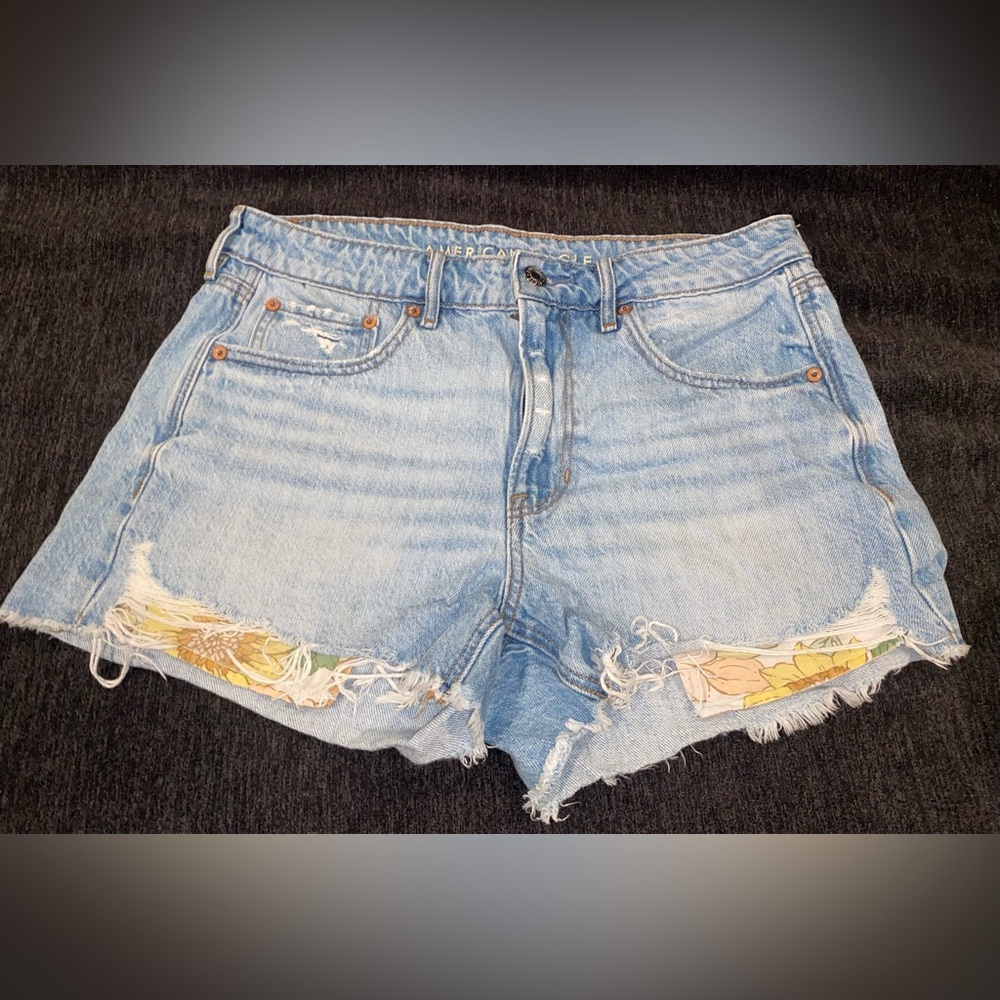 American Eagle Outfitters Light Blue Jean Shorts with Floral Accents